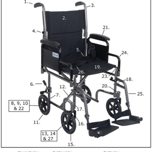 Seat Upholstery only for Drive Transport Chair 18 x16  Black